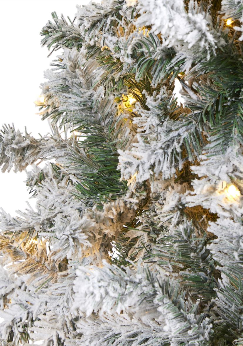 8 Foot Flocked Rock Springs Spruce Artificial Christmas Tree with 500 Clear LED Lights and 1186 Bendable Branches