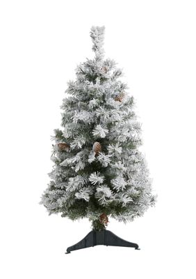 Nearly Natural 3-Foot Flocked White River Mountain Pine Artificial Christmas Tree with Pinecones, Green, 3 Foot