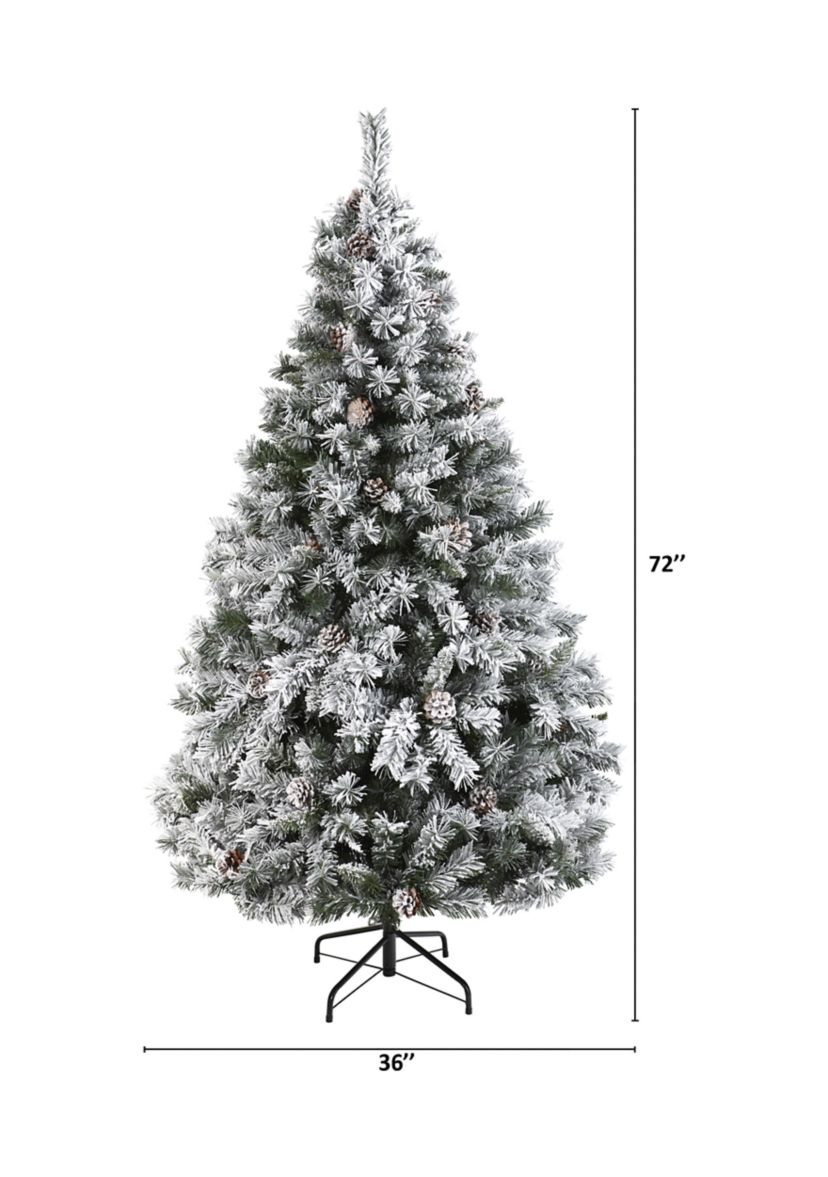 6 Foot Flocked White River Mountain Pine Artificial Christmas Tree with Pinecones