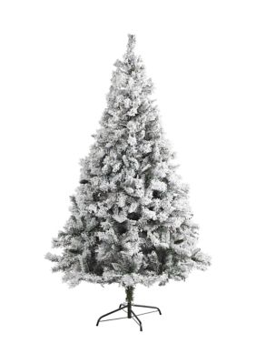Nearly Natural 7 Foot Flocked White River Mountain Pine Artificial Christmas Tree with Pinecones, Green