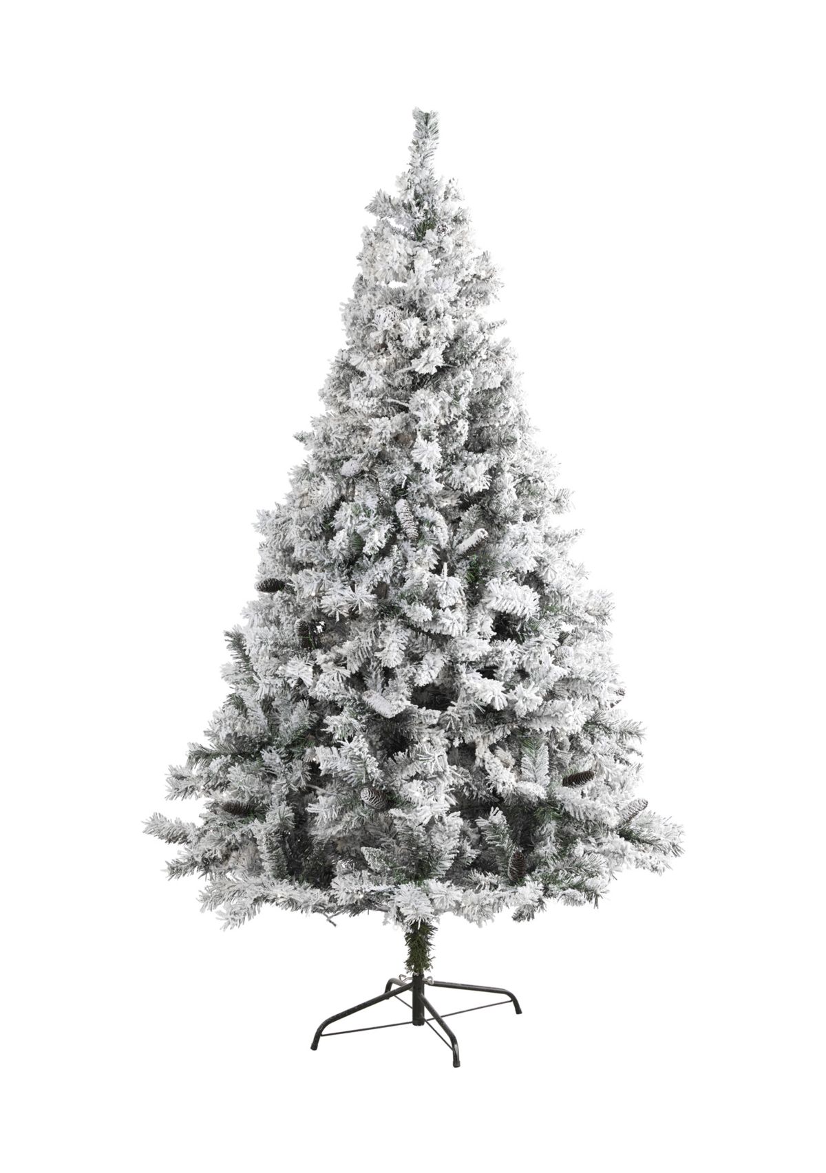 7 Foot Flocked White River Mountain Pine Artificial Christmas Tree with Pinecones