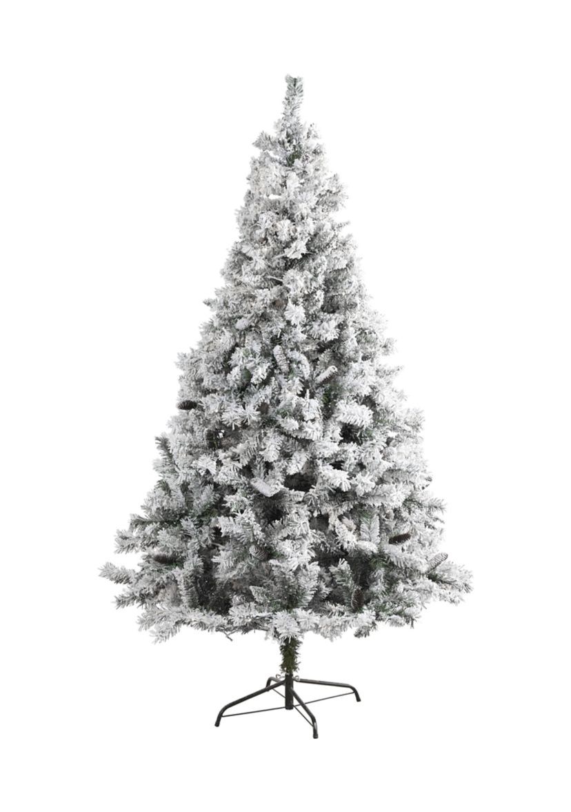 7 Foot Flocked White River Mountain Pine Artificial Christmas Tree with Pinecones
