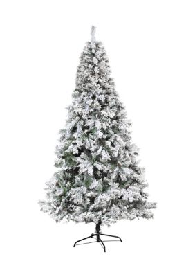 8 Foot Flocked White River Mountain Pine Artificial Christmas Tree with Pinecones