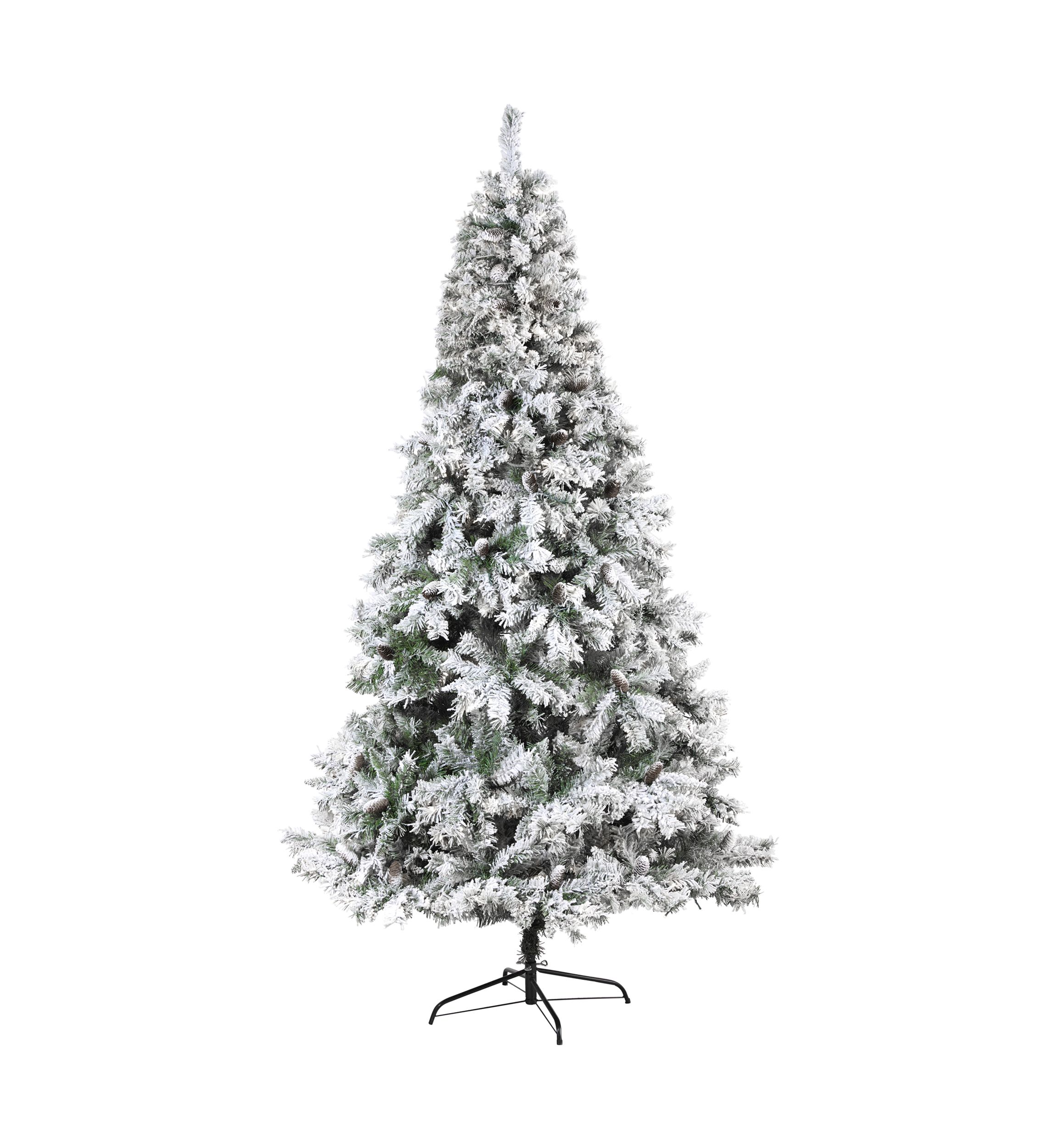 8 Foot Flocked White River Mountain Pine Artificial Christmas Tree with Pinecones