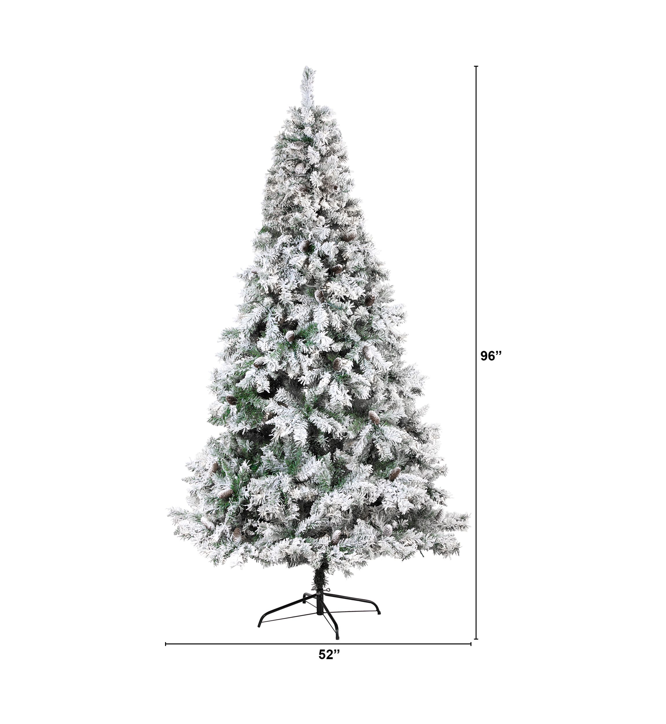 8 Foot Flocked White River Mountain Pine Artificial Christmas Tree with Pinecones