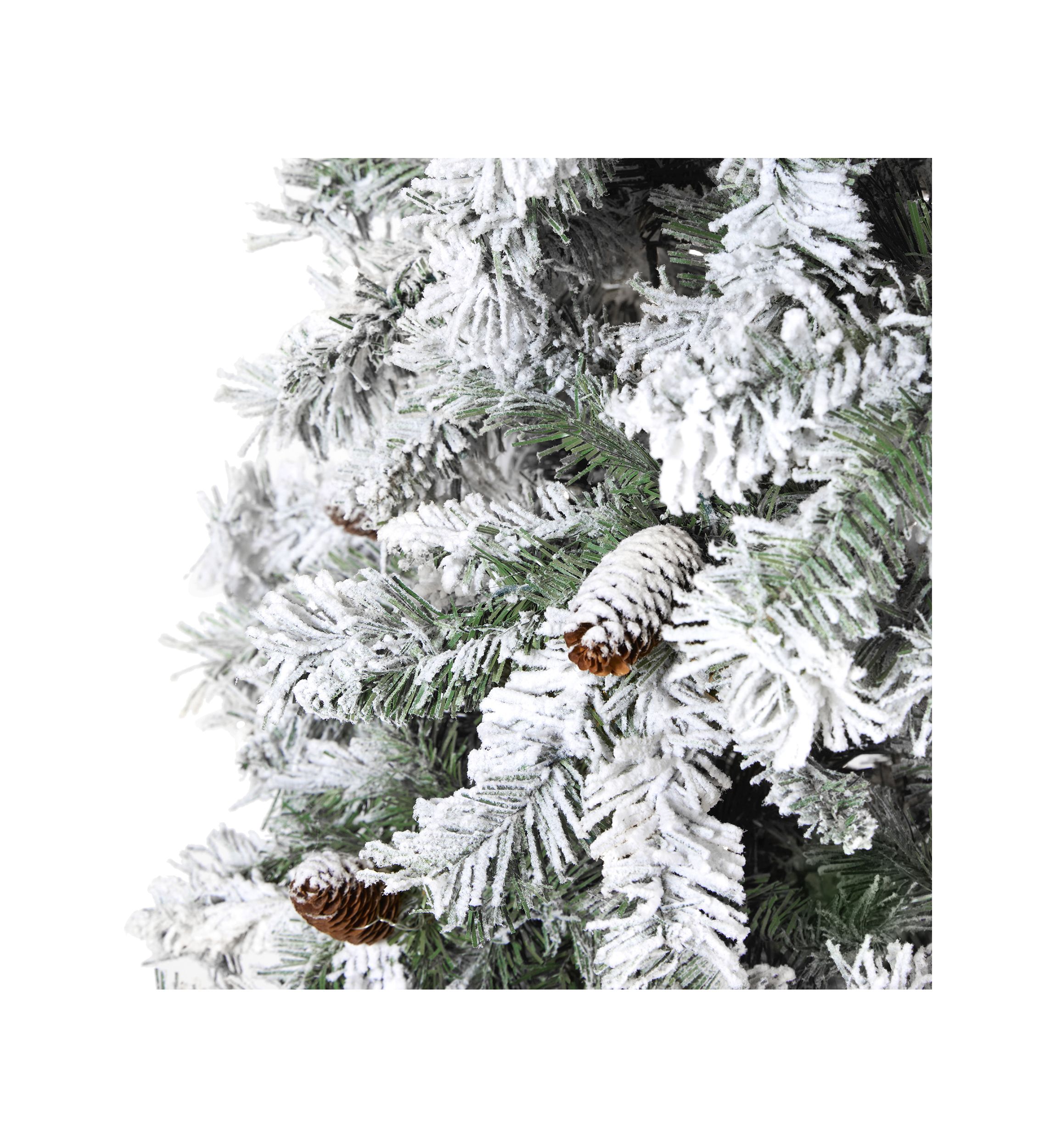 8 Foot Flocked White River Mountain Pine Artificial Christmas Tree with Pinecones