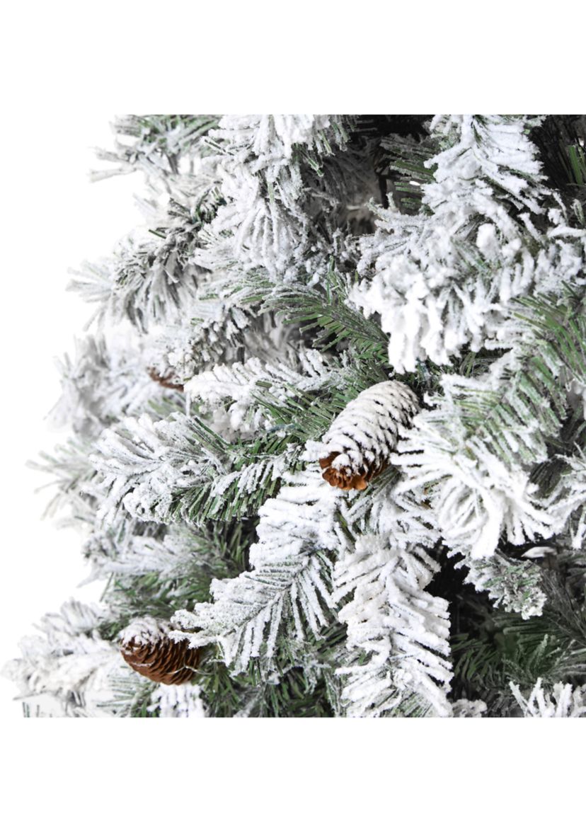 8 Foot Flocked White River Mountain Pine Artificial Christmas Tree with Pinecones