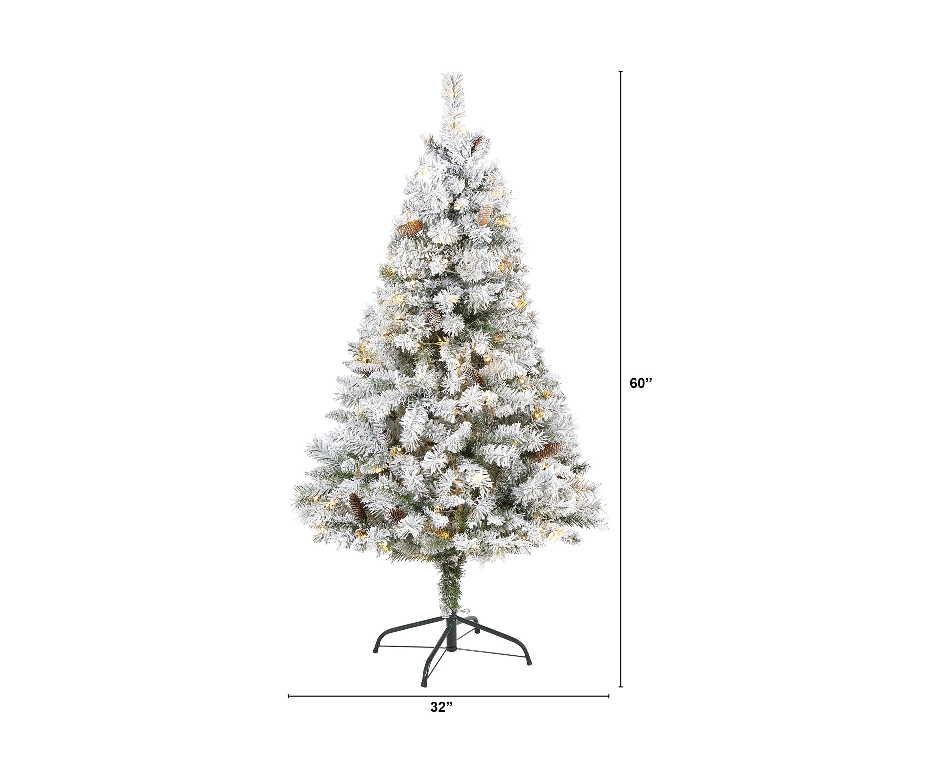 5 Foot Flocked White River Mountain Pine Artificial Christmas Tree with Pinecones and 150 Clear LED Lights
