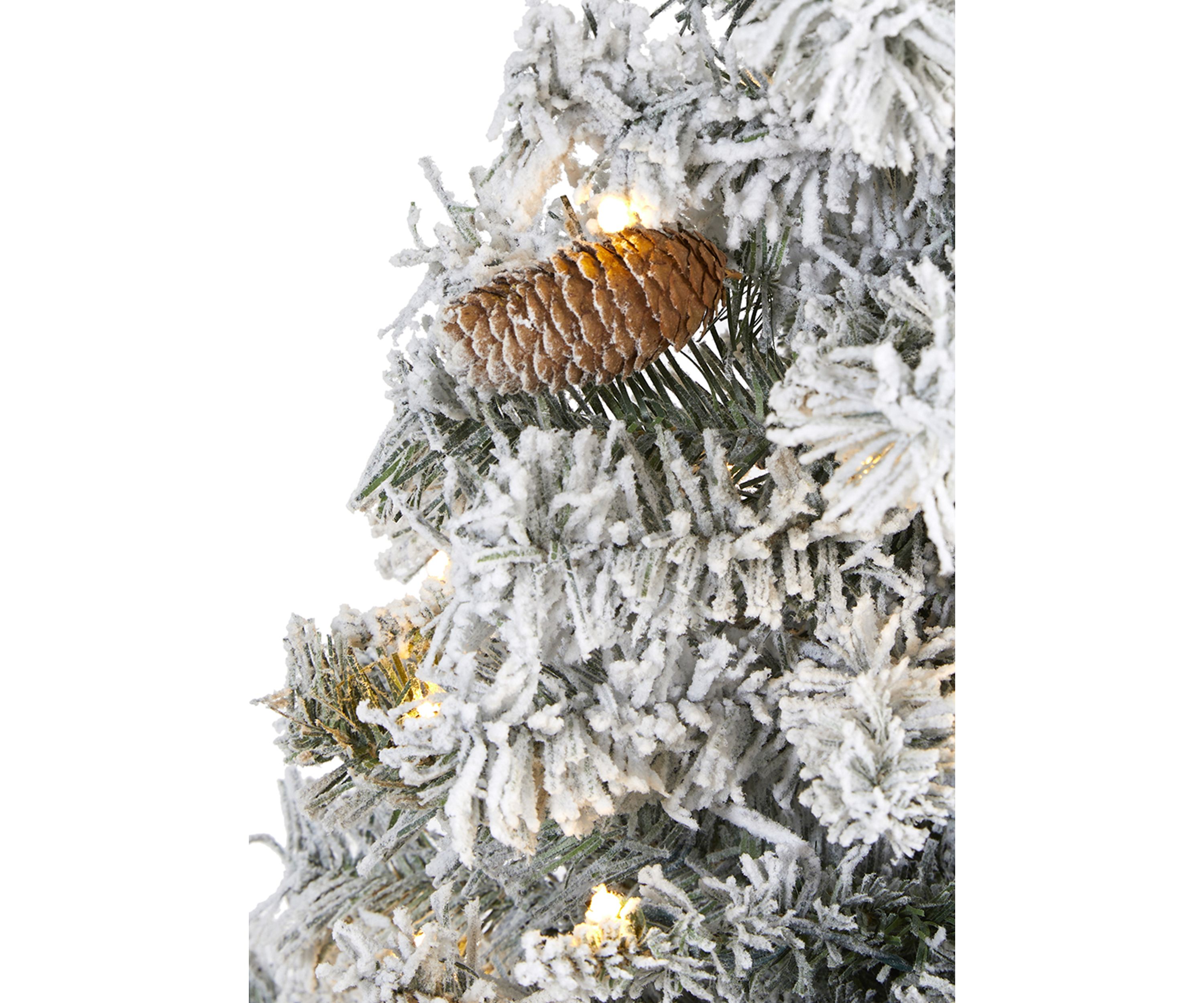 5 Foot Flocked White River Mountain Pine Artificial Christmas Tree with Pinecones and 150 Clear LED Lights