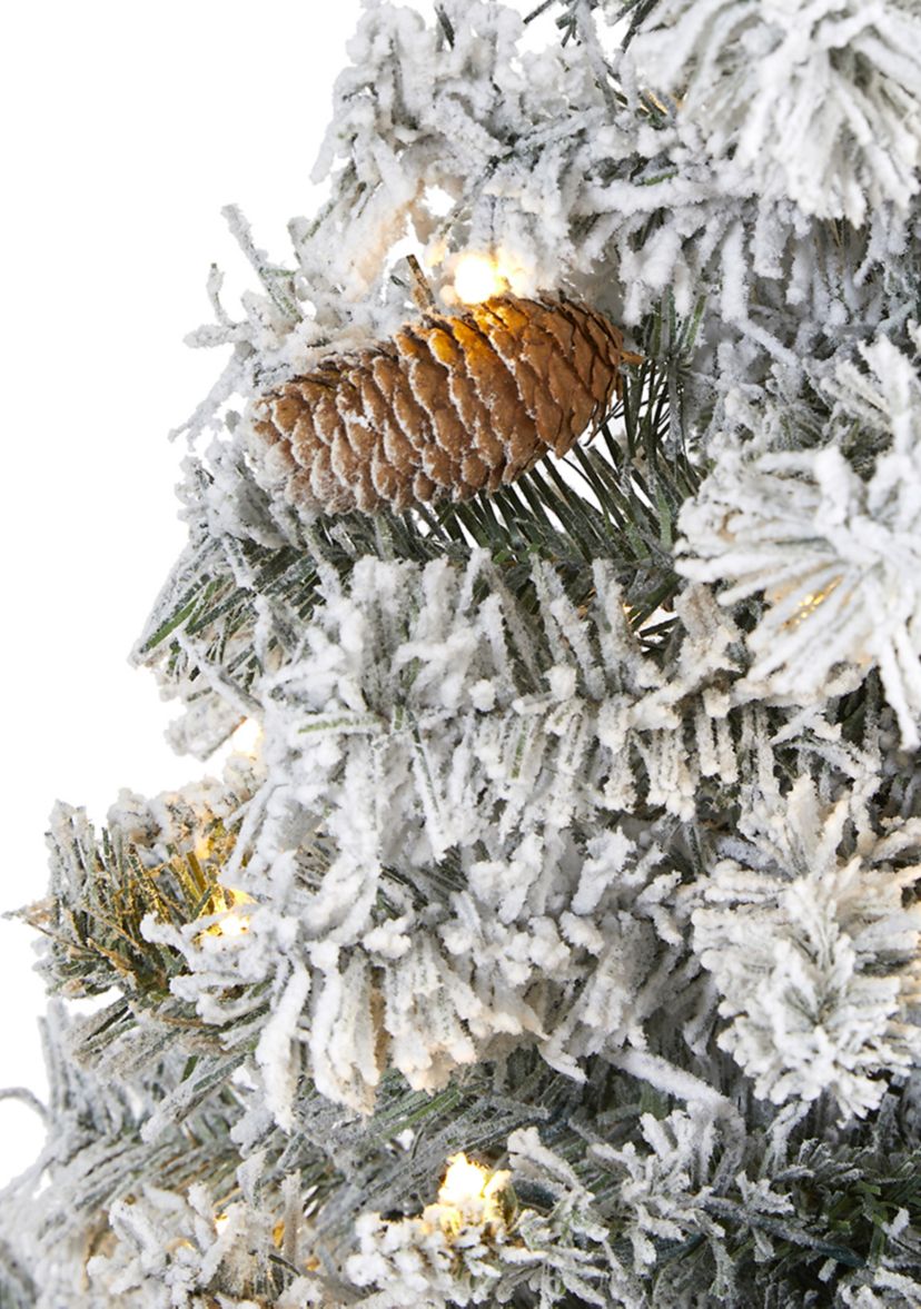 5 Foot Flocked White River Mountain Pine Artificial Christmas Tree with Pinecones and 150 Clear LED Lights