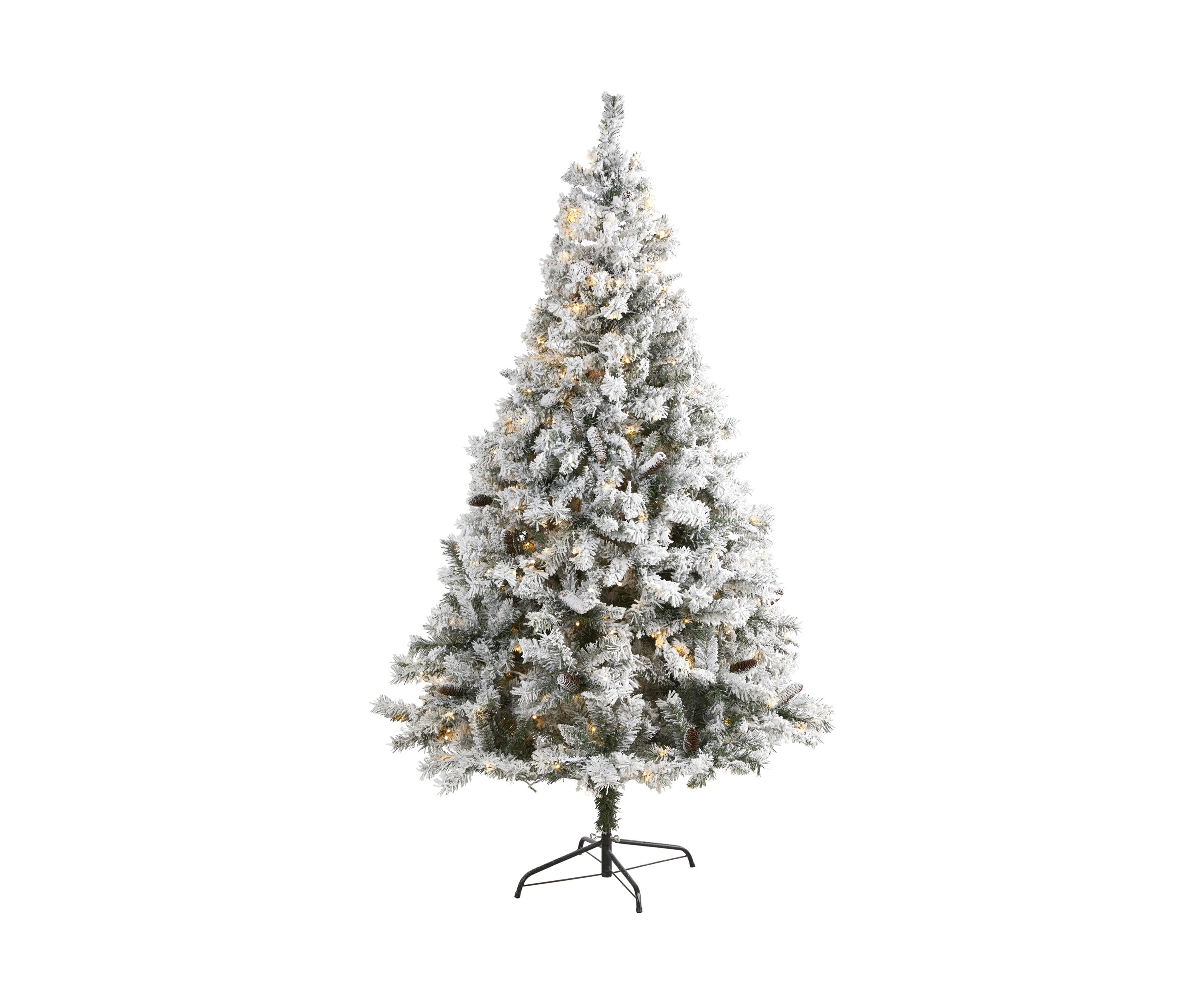 7 Foot Flocked White River Mountain Pine Artificial Christmas Tree with Pinecones and 350 LED Lights