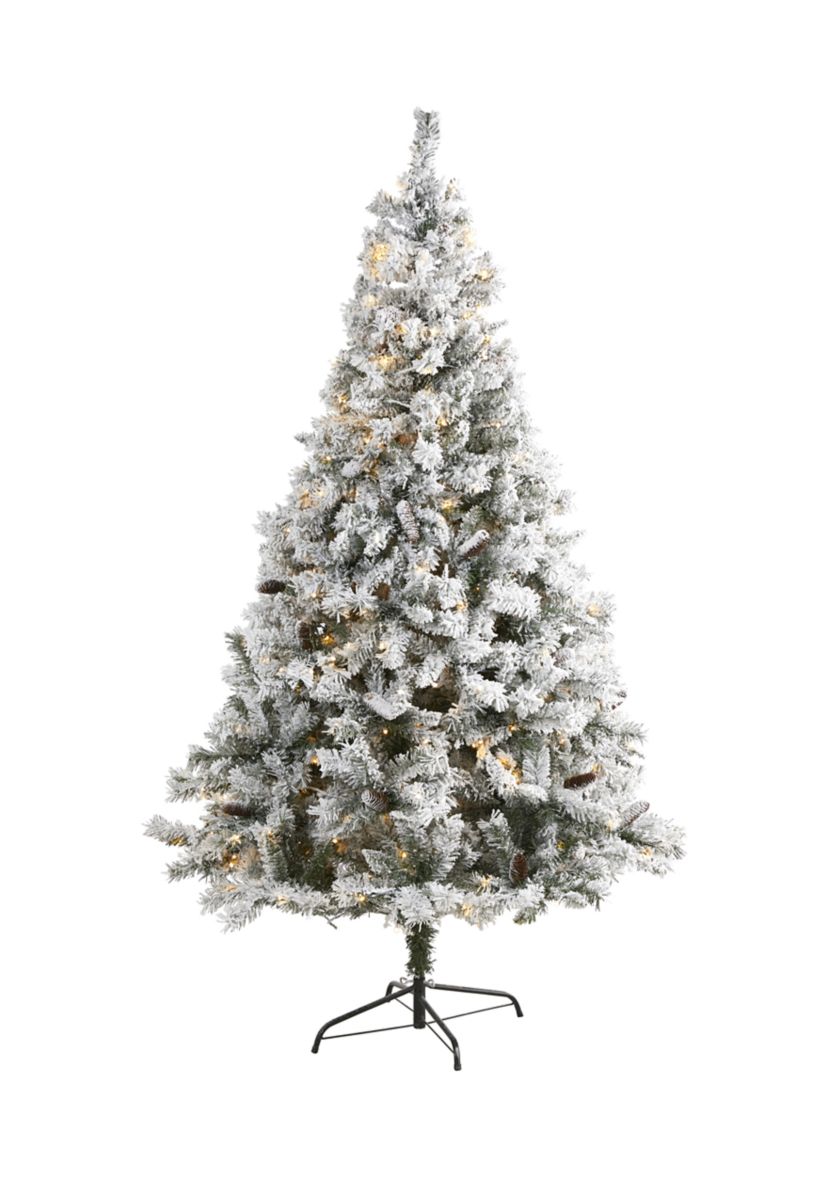 7 Foot Flocked White River Mountain Pine Artificial Christmas Tree with Pinecones and 350 LED Lights
