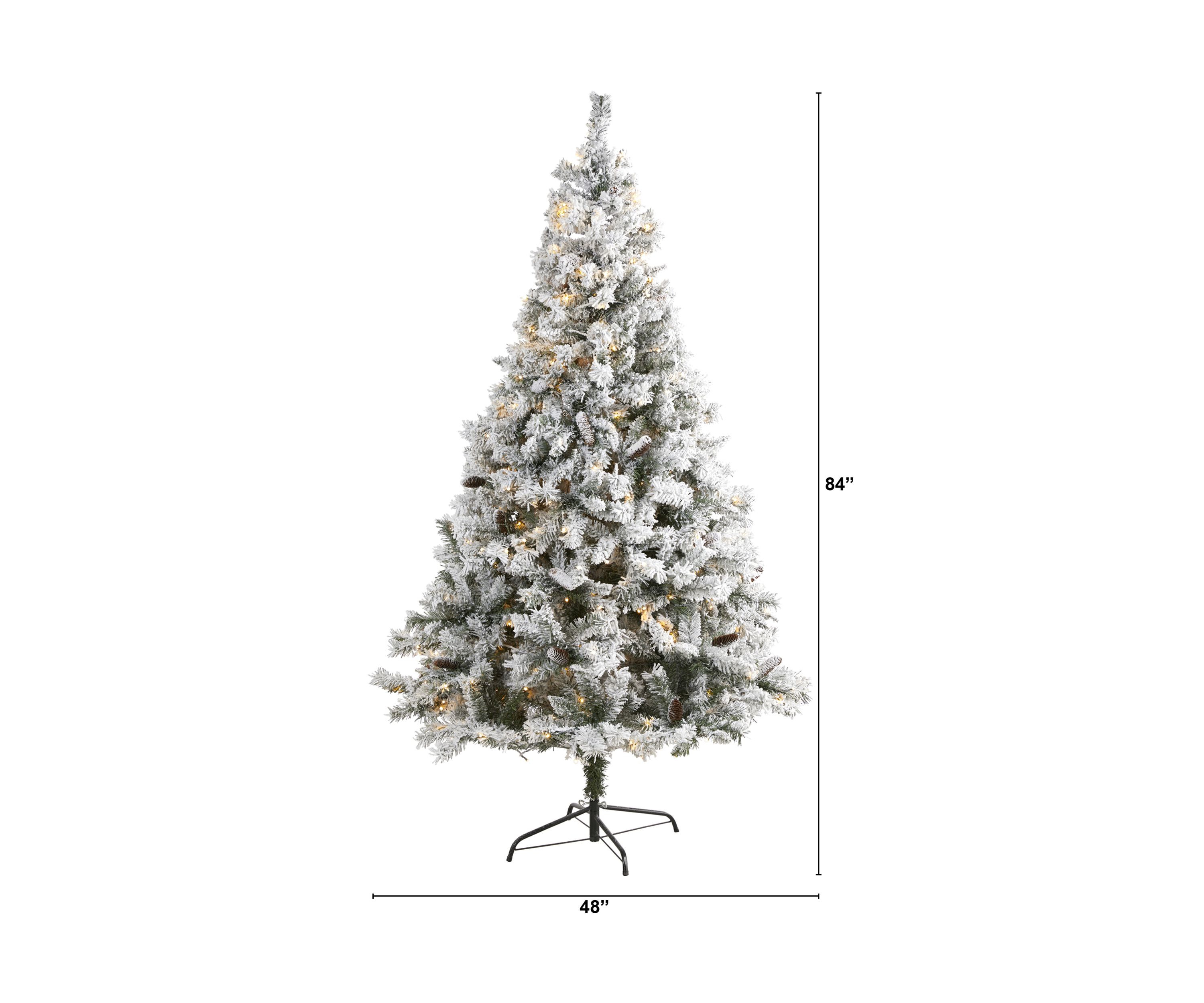 7 Foot Flocked White River Mountain Pine Artificial Christmas Tree with Pinecones and 350 LED Lights