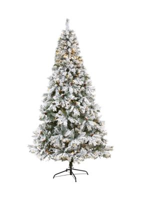 Foot Flocked White River Mountain Pine Artificial Christmas Tree with Pinecones and Clear LED Lights