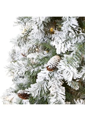 Foot Flocked White River Mountain Pine Artificial Christmas Tree with Pinecones and Clear LED Lights