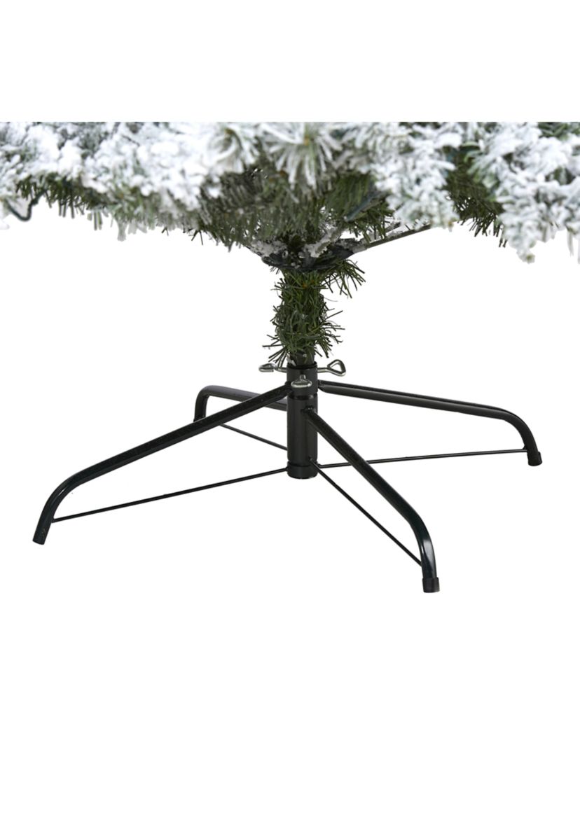 8 Foot Flocked White River Mountain Pine Artificial Christmas Tree with Pinecones and 500 Clear LED Lights