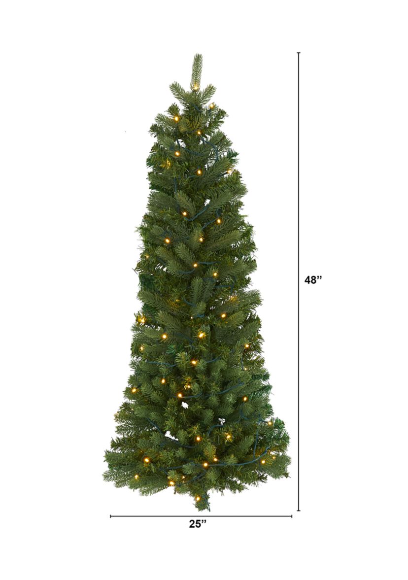 4 Foot Flat Back Wall Hanging Artificial Christmas Tree with 50 Clear LED Lights