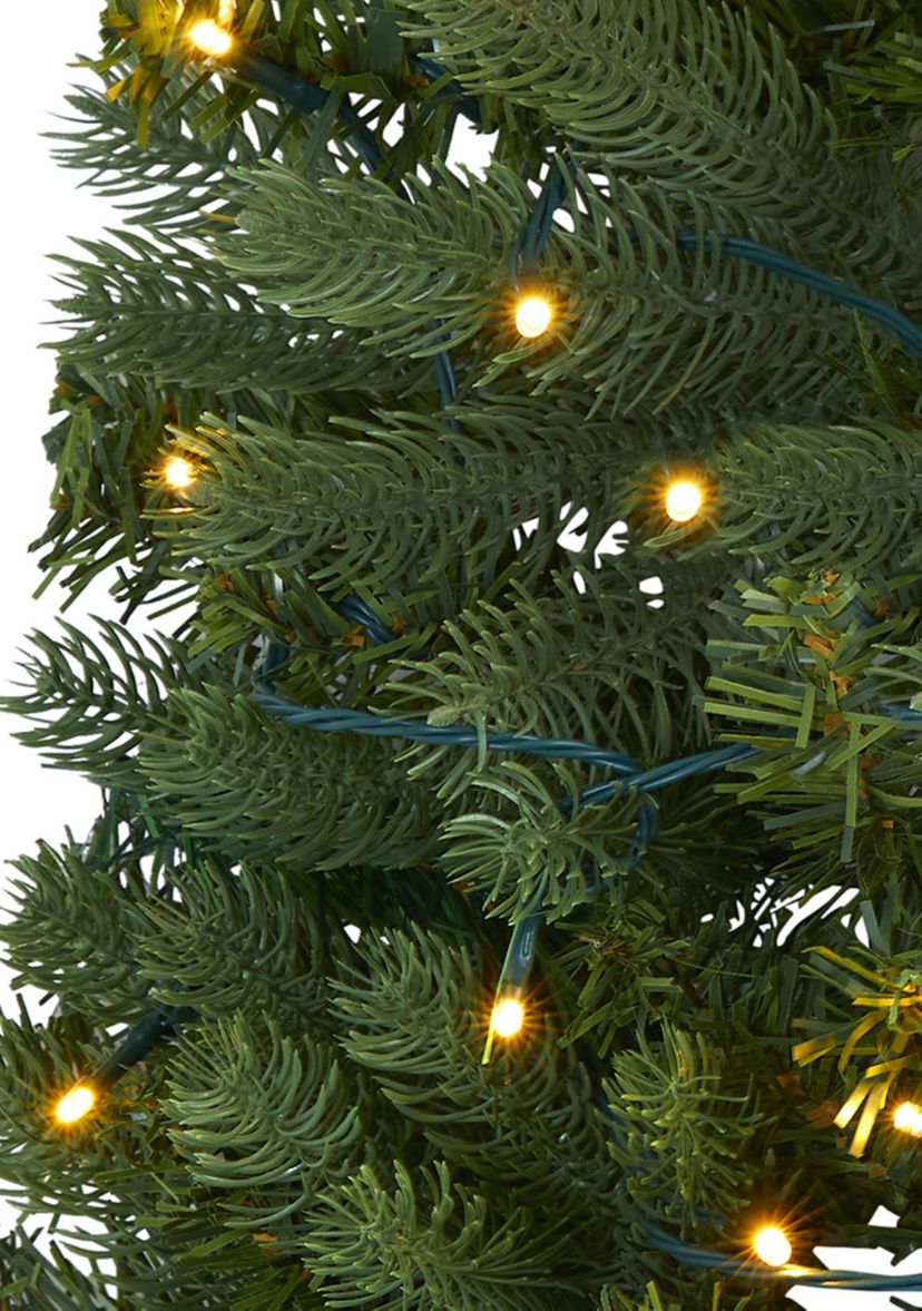 4 Foot Flat Back Wall Hanging Artificial Christmas Tree with 50 Clear LED Lights