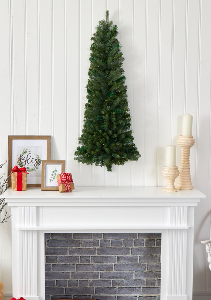 4 Foot Flat Back Wall Hanging Artificial Christmas Tree with 50 Clear LED Lights