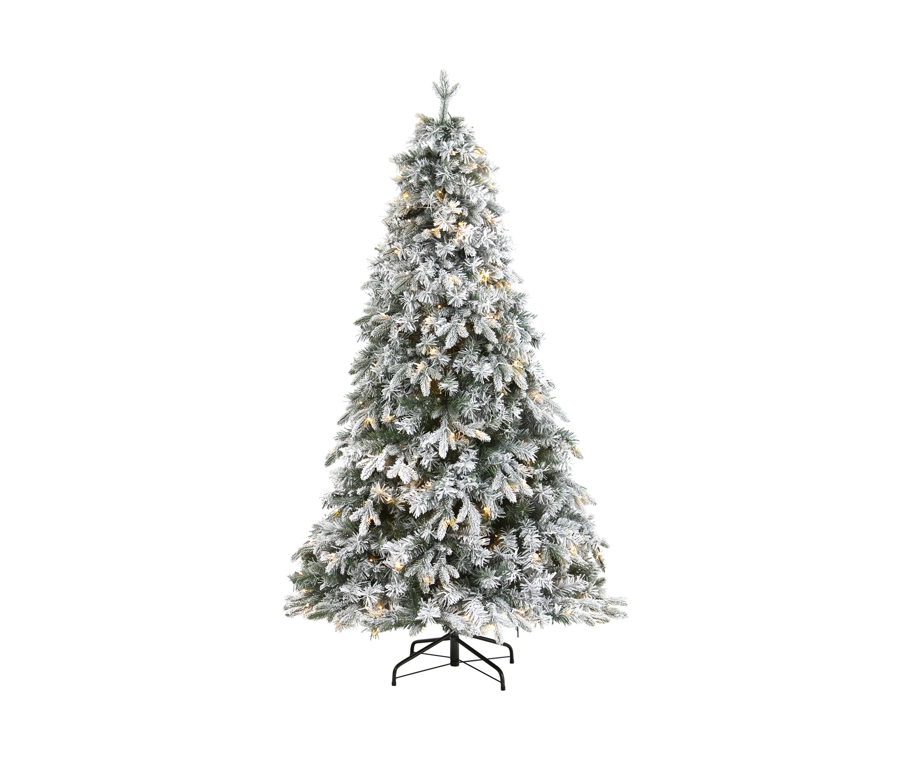 6 Foot Flocked Vermont Mixed Pine Artificial Christmas Tree with 300 Clear LED Lights
