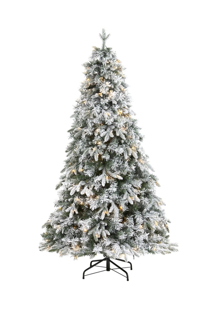 6 Foot Flocked Vermont Mixed Pine Artificial Christmas Tree with 300 Clear LED Lights