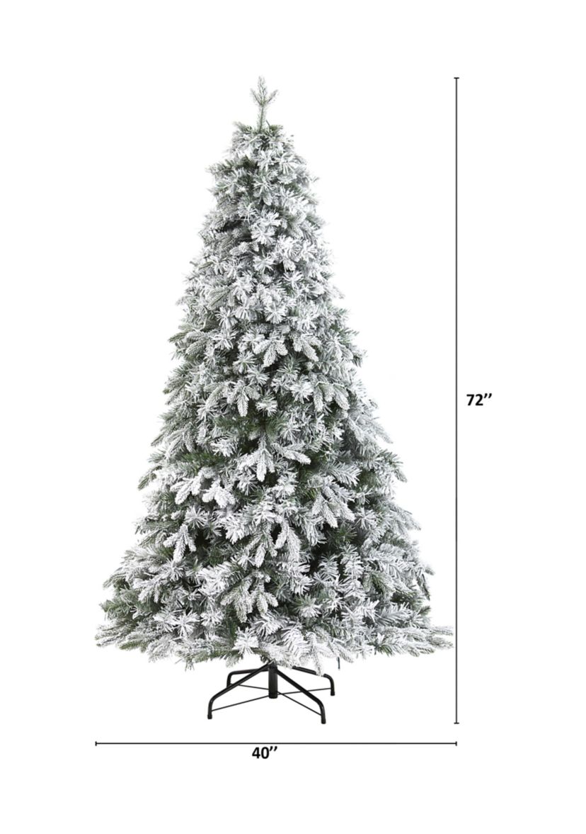 6 Foot Flocked Vermont Mixed Pine Artificial Christmas Tree with 300 Clear LED Lights