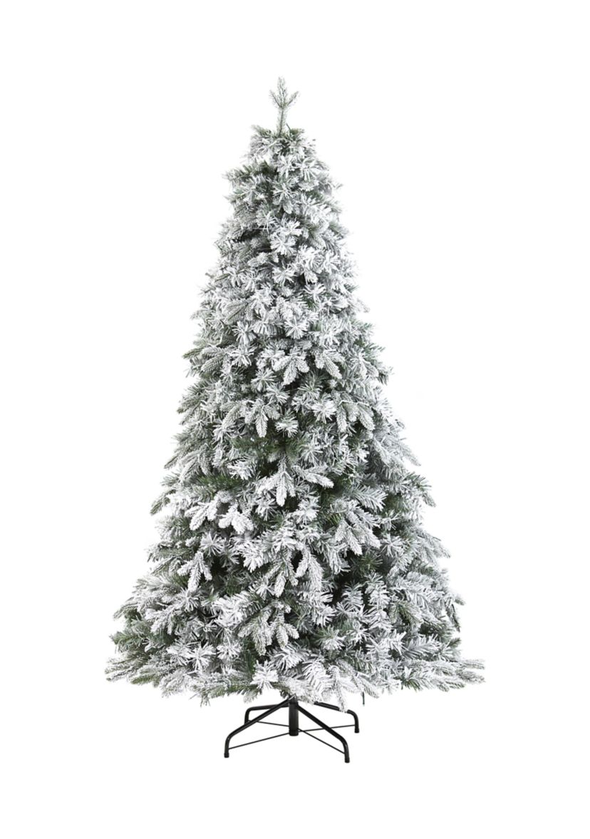 6 Foot Flocked Vermont Mixed Pine Artificial Christmas Tree with 300 Clear LED Lights