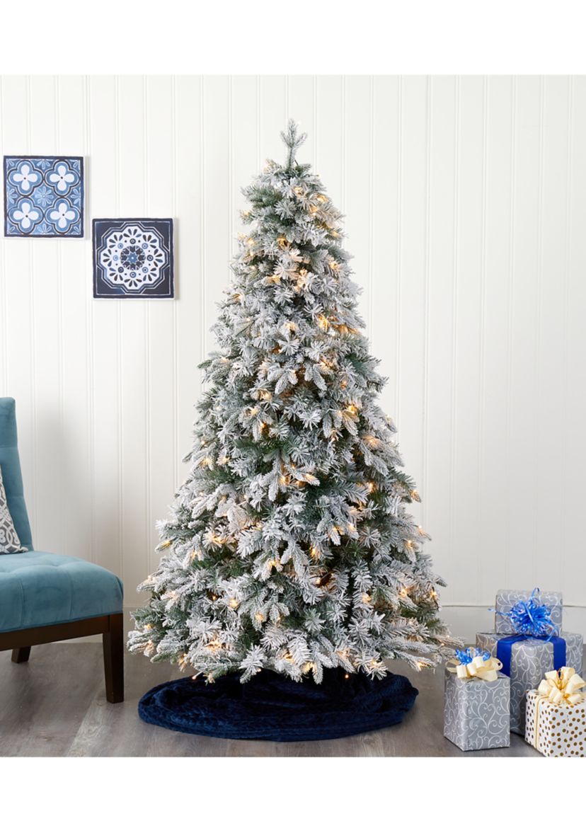 6 Foot Flocked Vermont Mixed Pine Artificial Christmas Tree with 300 Clear LED Lights