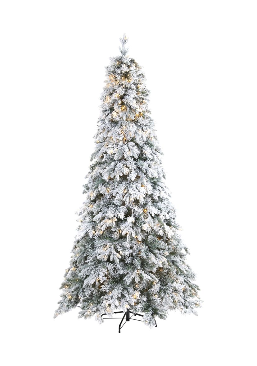8 Foot Flocked Vermont Mixed Pine Artificial Christmas Tree with 600 LED Lights
