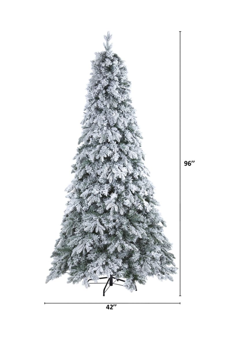 8 Foot Flocked Vermont Mixed Pine Artificial Christmas Tree with 600 LED Lights