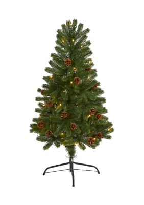 Nearly Natural 4 Foot Rocky Mountain Spruce Artificial Christmas Tree With Pinecones And 70 Warm White Led Lights Belk