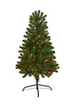 4 Foot Rocky Mountain Spruce Artificial Christmas Tree with Pinecones and 70 Warm White LED Lights