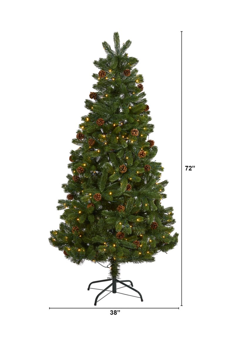 6 Foot Rocky Mountain Spruce Artificial Christmas Tree with Pinecones and 250 Clear LED Lights