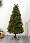 6 Foot Rocky Mountain Spruce Artificial Christmas Tree with Pinecones and 250 Clear LED Lights