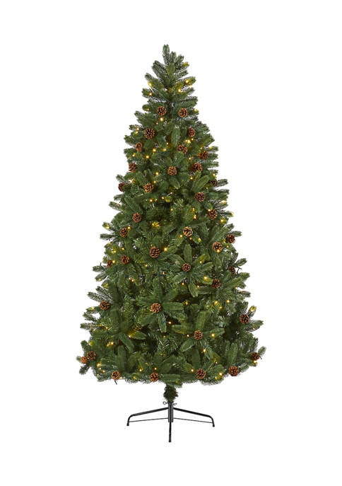 7.5 Foot Rocky Mountain Spruce Artificial Christmas Tree with Pinecones and 400 Clear LED Lights