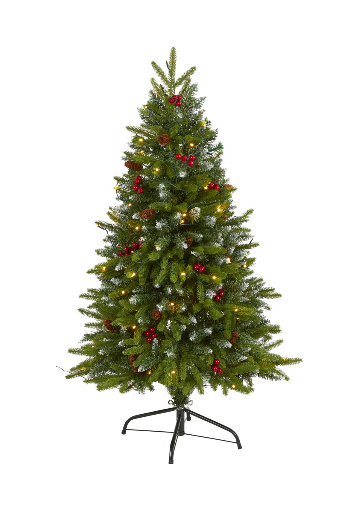 4 Foot Snow Tipped Portland Spruce Artificial Christmas Tree with Frosted Berries and Pinecones with 100 Clear LED Lights