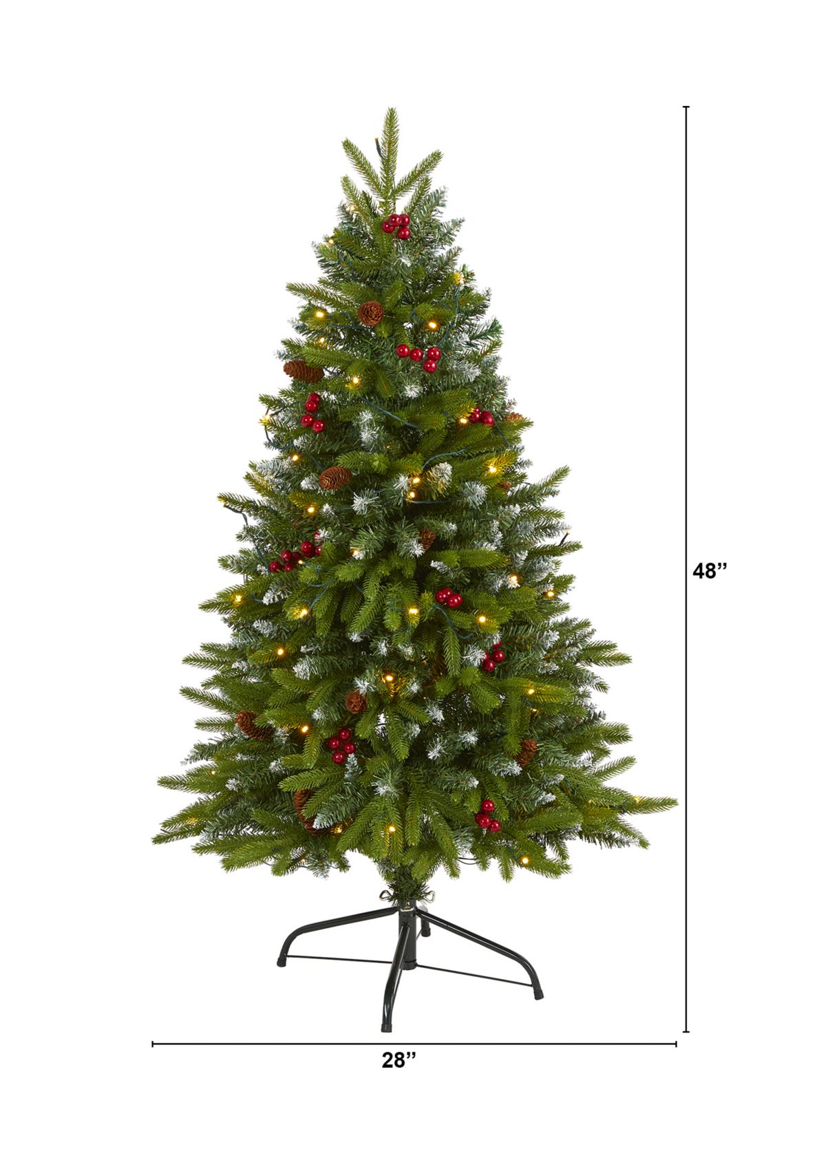 4 Foot Snow Tipped Portland Spruce Artificial Christmas Tree with Frosted Berries and Pinecones with 100 Clear LED Lights