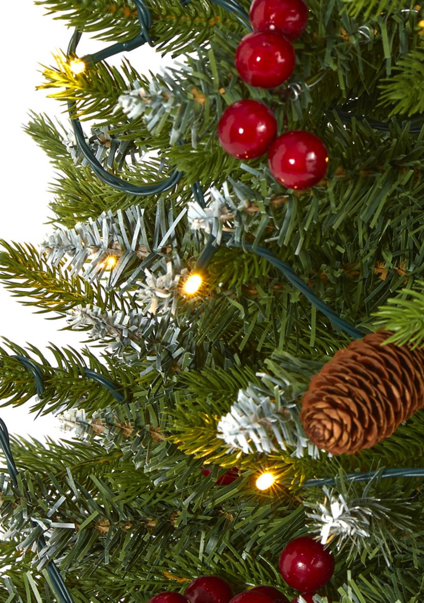 4 Foot Snow Tipped Portland Spruce Artificial Christmas Tree with Frosted Berries and Pinecones with 100 Clear LED Lights