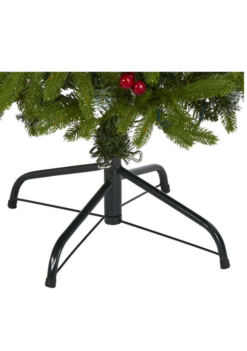 4 Foot Snow Tipped Portland Spruce Artificial Christmas Tree with Frosted Berries and Pinecones with 100 Clear LED Lights