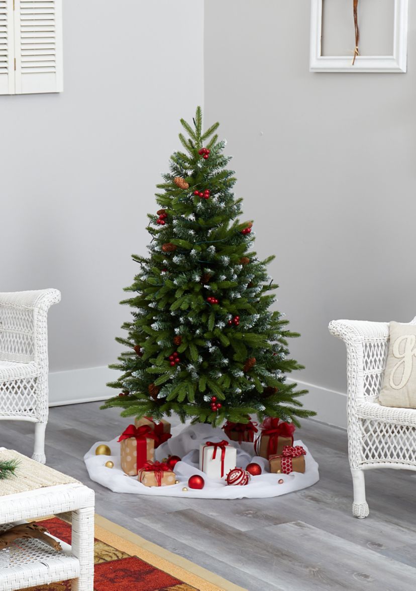 4 Foot Snow Tipped Portland Spruce Artificial Christmas Tree with Frosted Berries and Pinecones with 100 Clear LED Lights