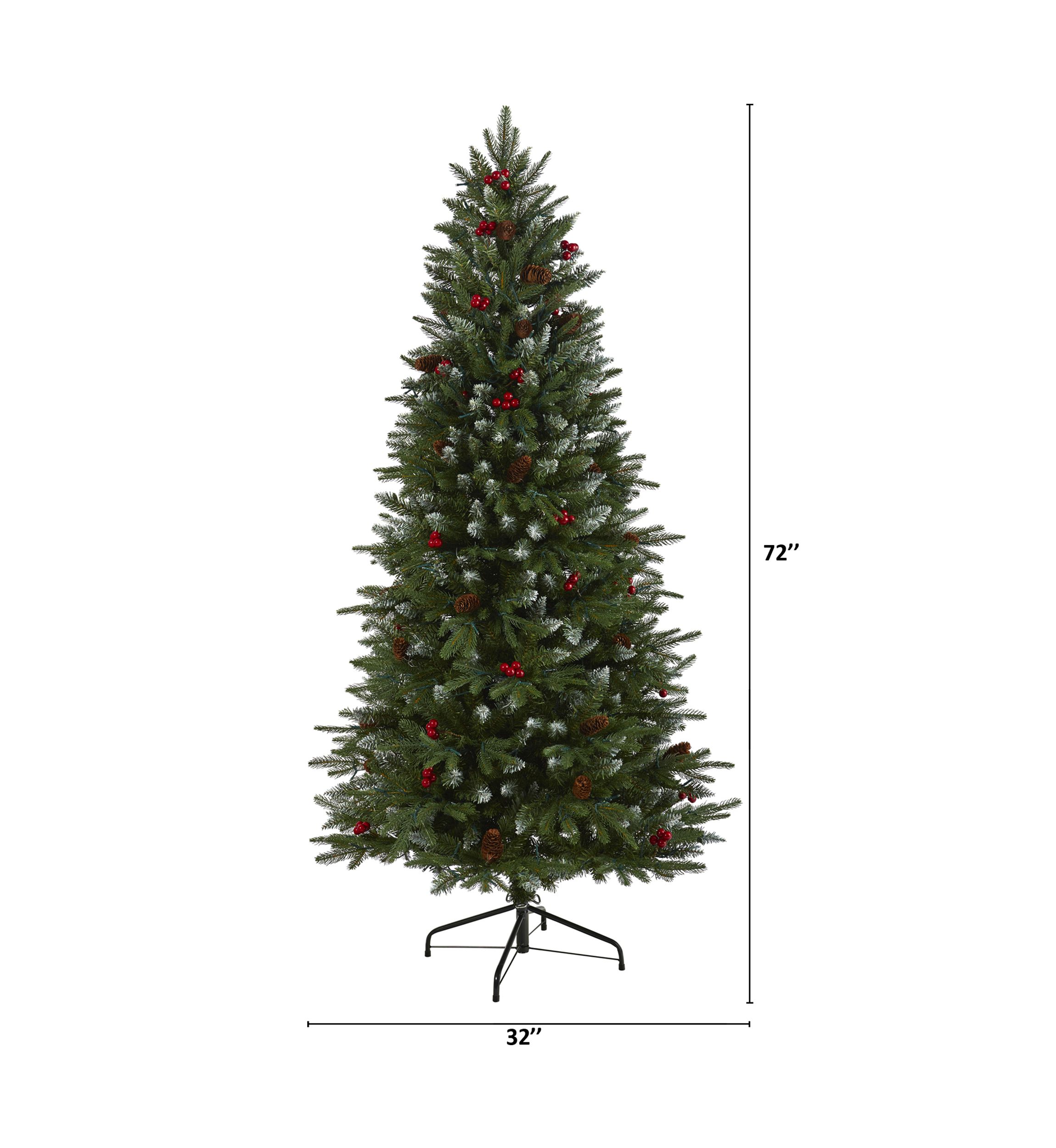 6 Foot Snow Tipped Portland Spruce Artificial Christmas Tree with Frosted Berries and Pinecones with 300 Clear LED Lights