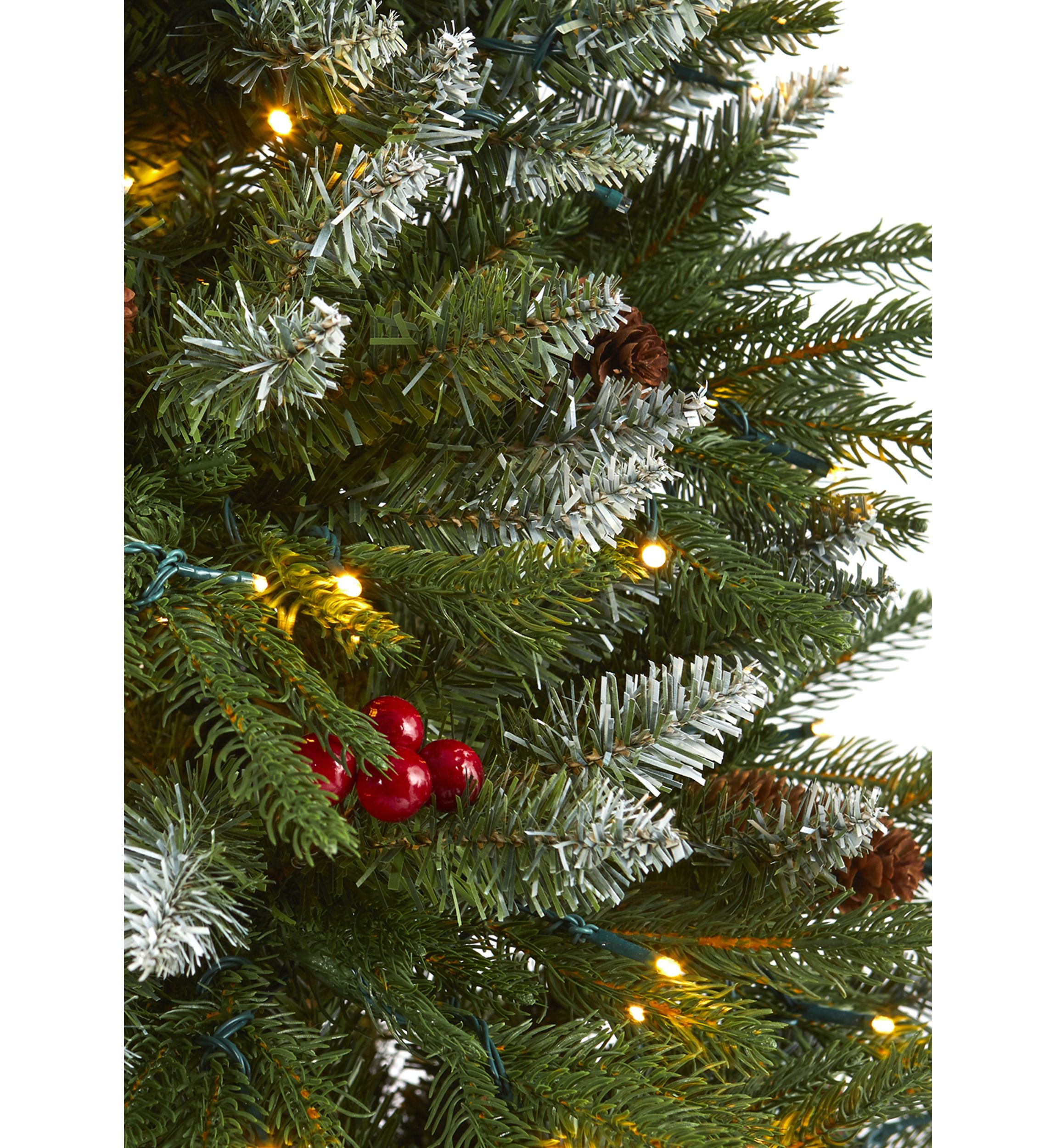 6 Foot Snow Tipped Portland Spruce Artificial Christmas Tree with Frosted Berries and Pinecones with 300 Clear LED Lights