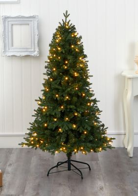 Nearly Natural Vermont Fir Christmas Tree with Clear LED Lights, Green, 5 Foot
