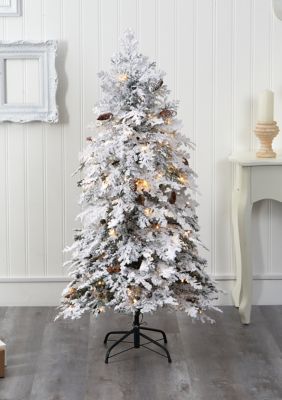 Foot Flocked Montana Down Swept Spruce Artificial Christmas Tree with Clear LED Lights