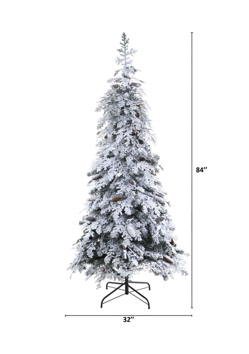 7 Foot Flocked Montana Down Swept Spruce Artificial Christmas Tree with Pinecones and 400 LED Lights