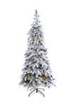 7 Foot Flocked Montana Down Swept Spruce Artificial Christmas Tree with Pinecones and 400 LED Lights