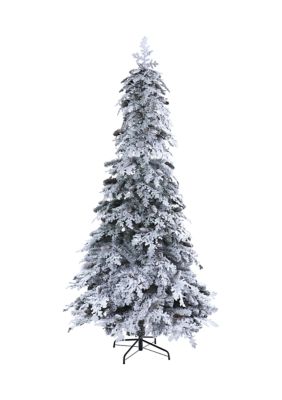 Nearly Natural 8 Foot Flocked Montana Down Swept Spruce Artificial Christmas Tree with Pinecones and 500 LED Lights, Green -  0192897242851