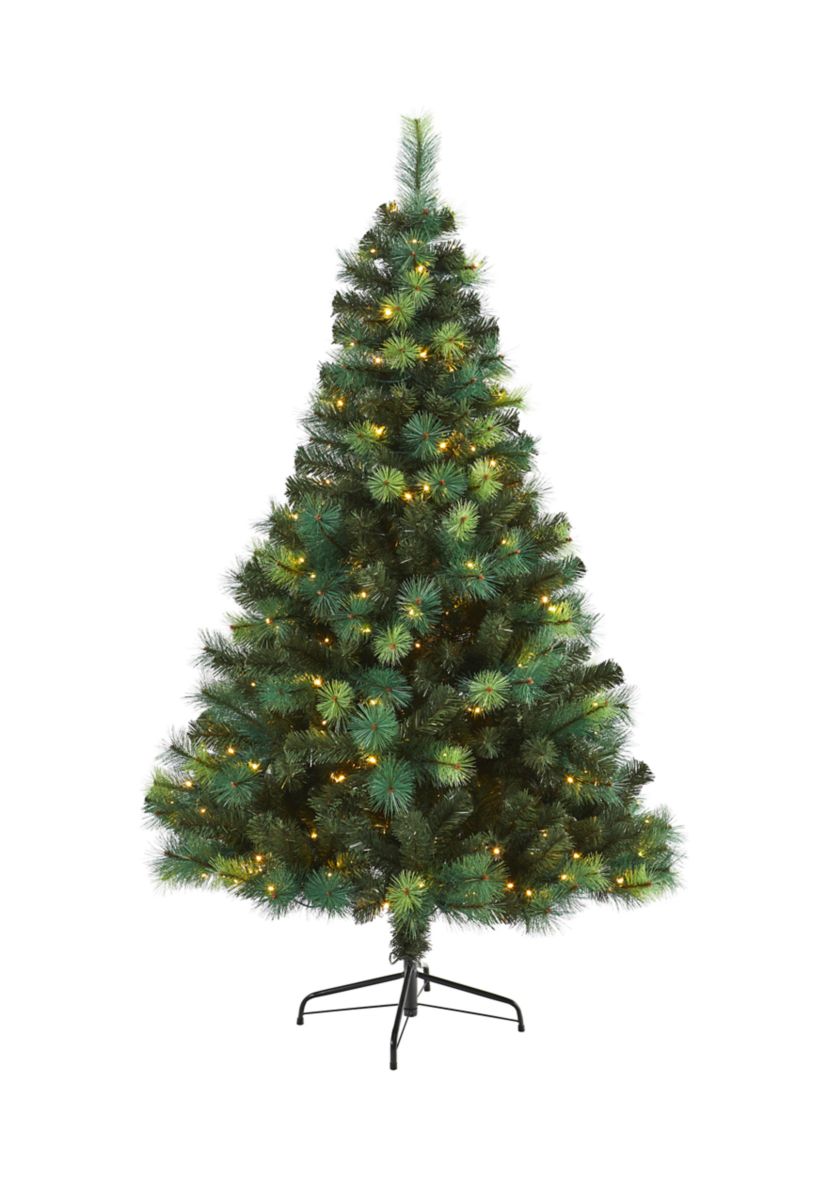 6 Foot Assorted Green Scotch Pine Artificial Christmas Tree with 250 LED Lights