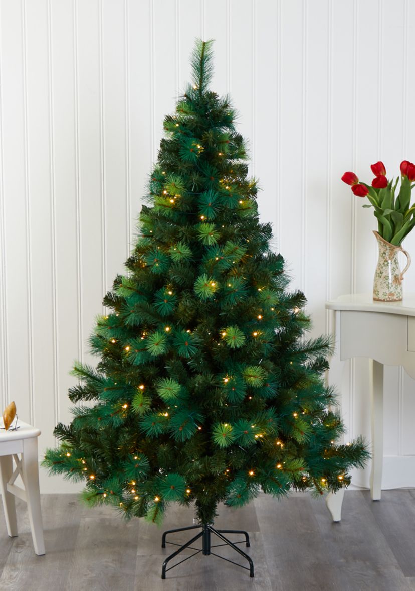 6 Foot Assorted Green Scotch Pine Artificial Christmas Tree with 250 LED Lights