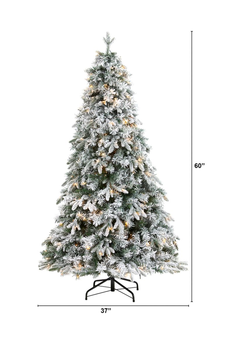 5 Foot Flocked Vermont Mixed Pine Artificial Christmas Tree with 150 Clear LED Lights